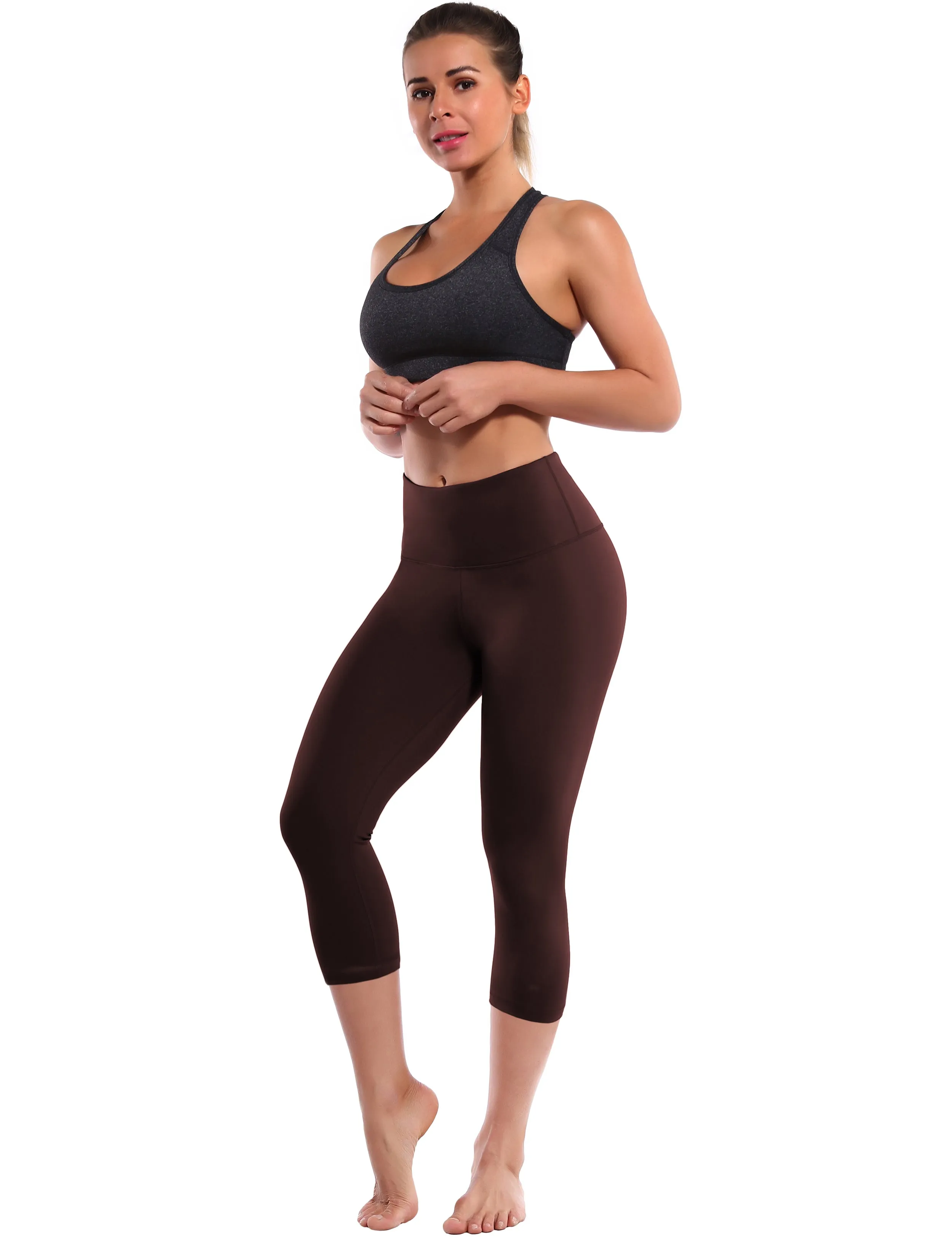 19" High Waist Crop Tight Capris mahoganymaroon