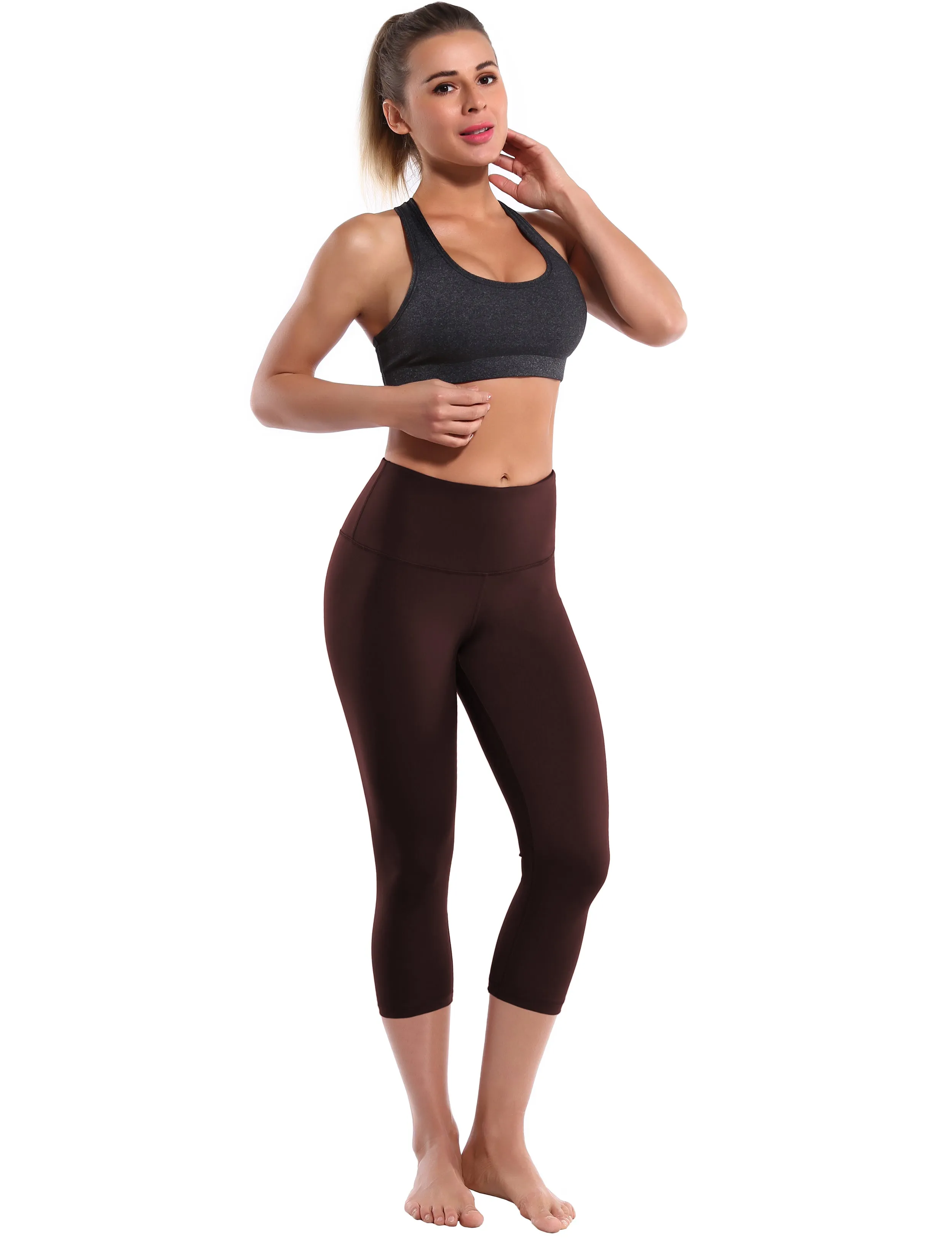 19" High Waist Crop Tight Capris mahoganymaroon