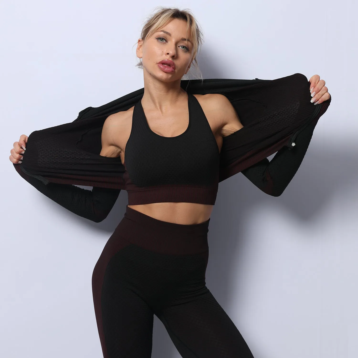 3 Piece Seamless Zipper Yoga Pant Sets