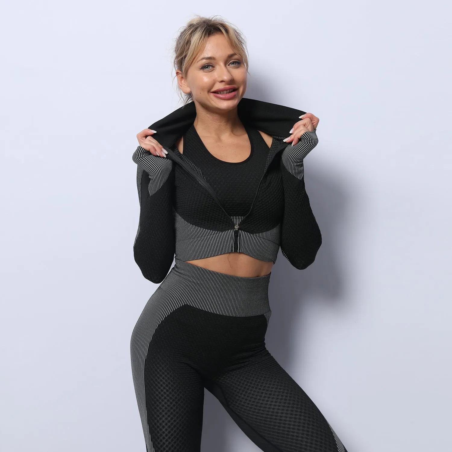 3 Piece Seamless Zipper Yoga Pant Sets