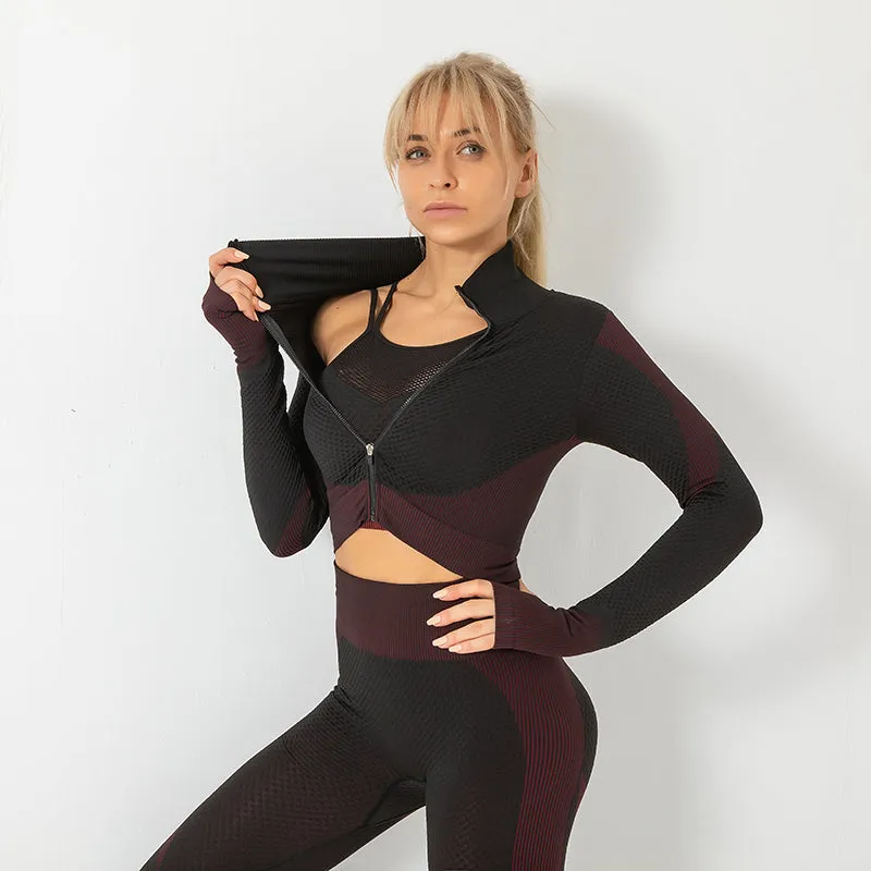 3 Piece Seamless Zipper Yoga Pant Sets