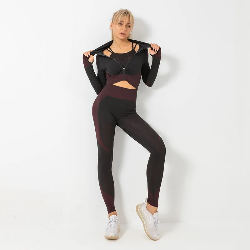 3 Piece Seamless Zipper Yoga Pant Sets