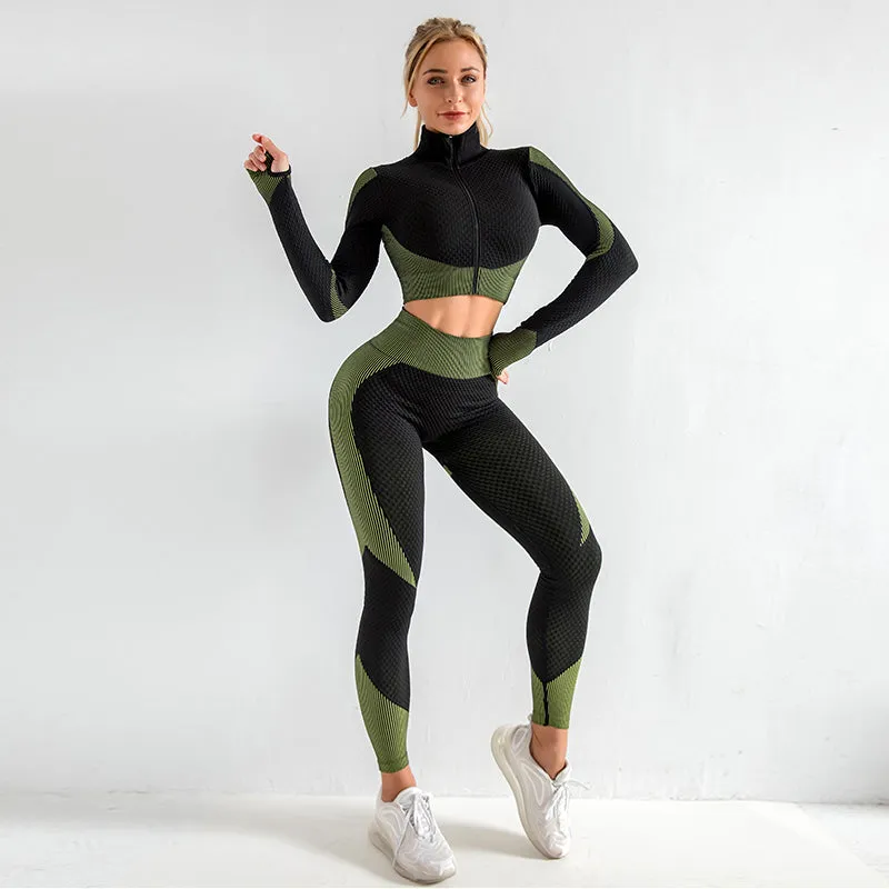 3 Piece Seamless Zipper Yoga Pant Sets