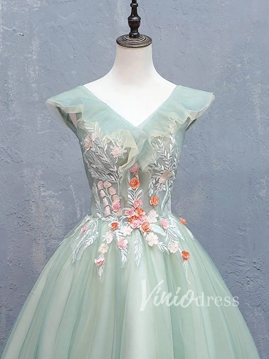 3D Floral Seafoam Green Homecoming Dresses Cheap SD1175