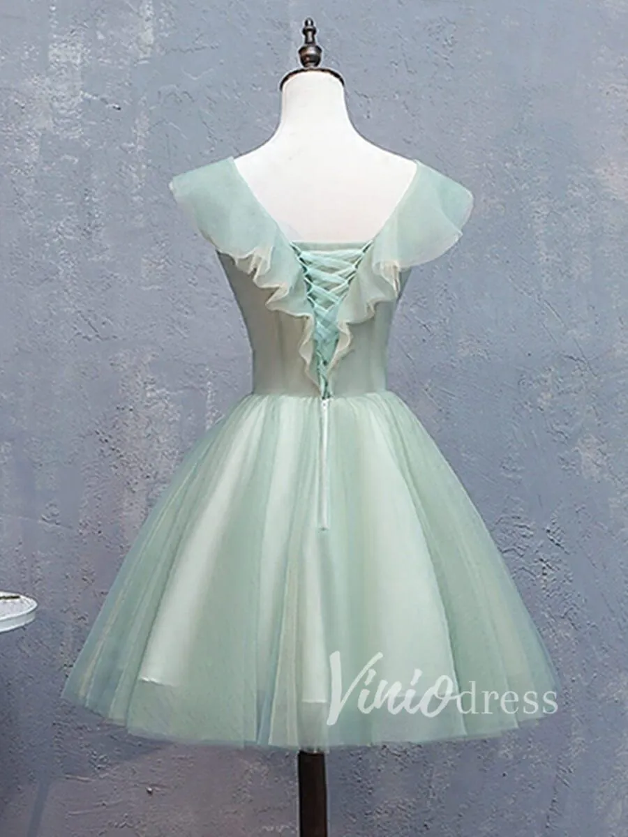 3D Floral Seafoam Green Homecoming Dresses Cheap SD1175