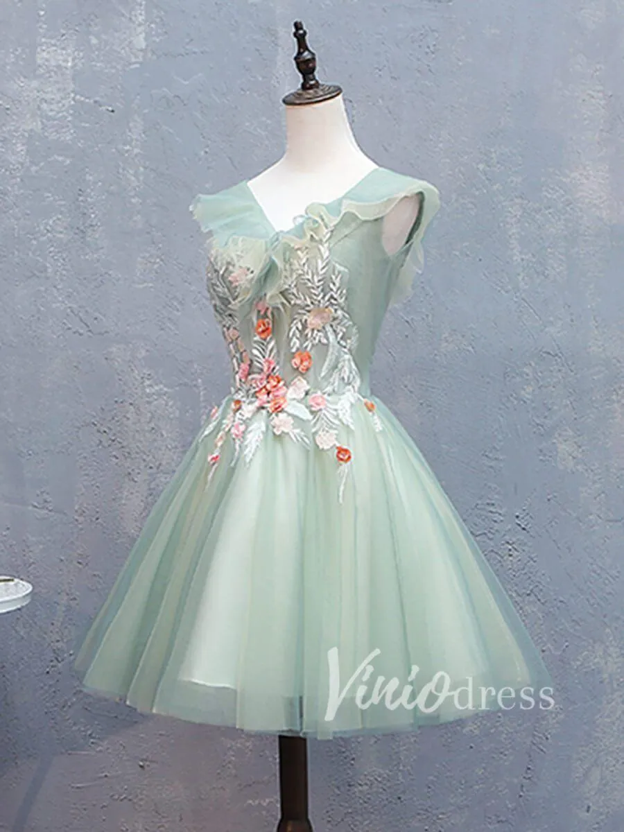 3D Floral Seafoam Green Homecoming Dresses Cheap SD1175