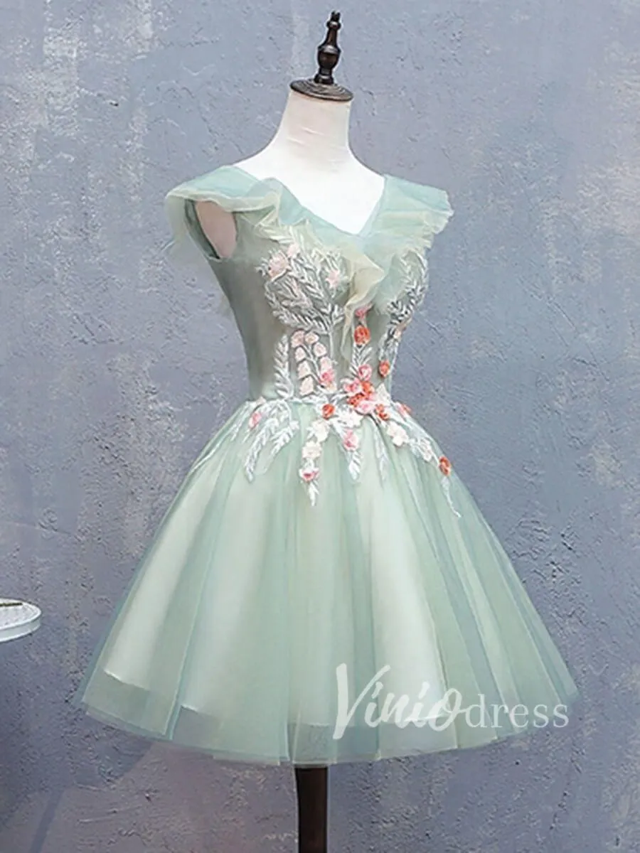 3D Floral Seafoam Green Homecoming Dresses Cheap SD1175