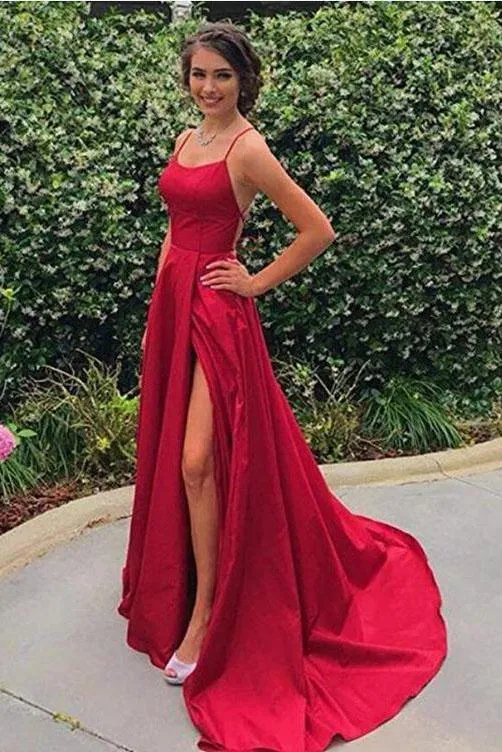 A line Burgundy Criss Cross Prom Dresses Long Cheap Evening Dresses JS731