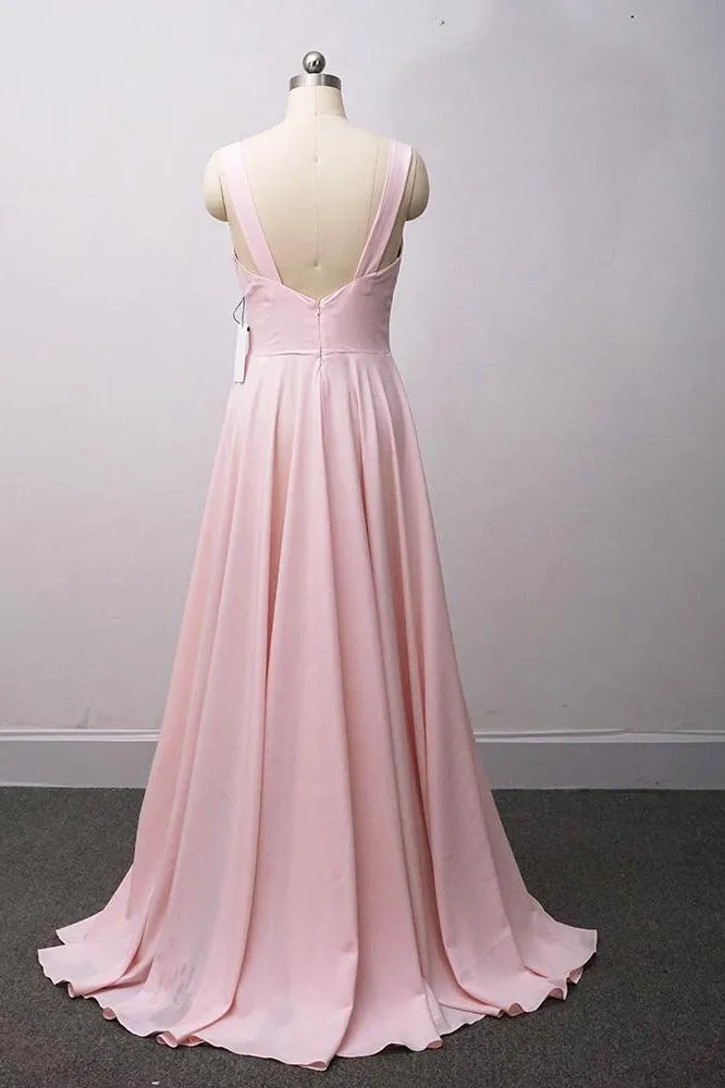 A Line Deep V Neck Cheap Bridesmaid Dresses For Wedding Simple Prom Dress