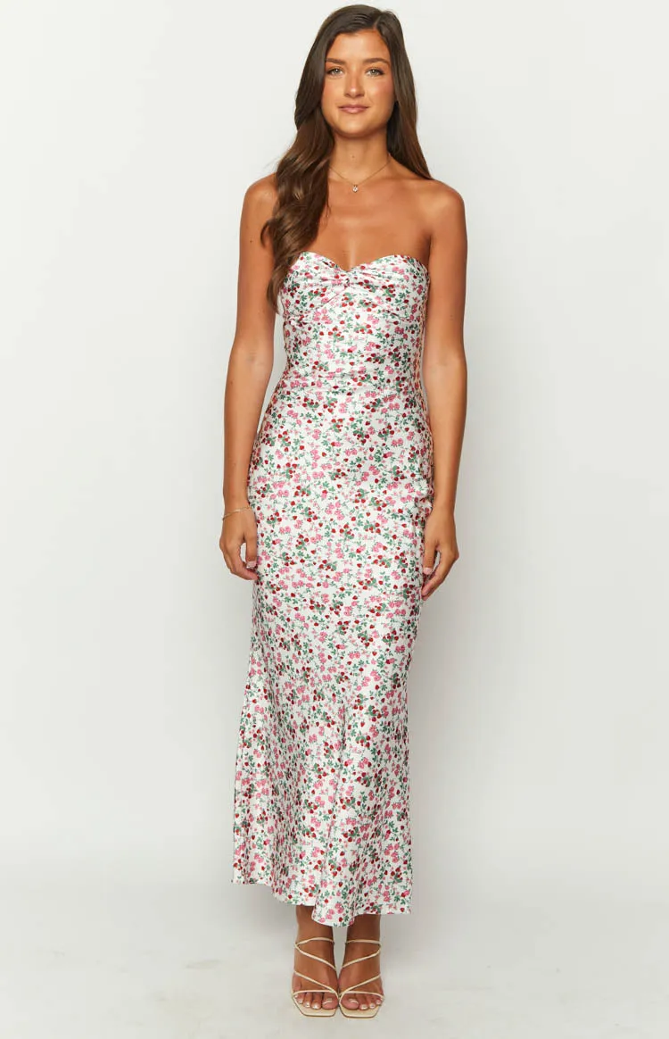 Abbie White Floral Maxi Formal Dress