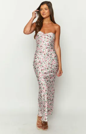 Abbie White Floral Maxi Formal Dress