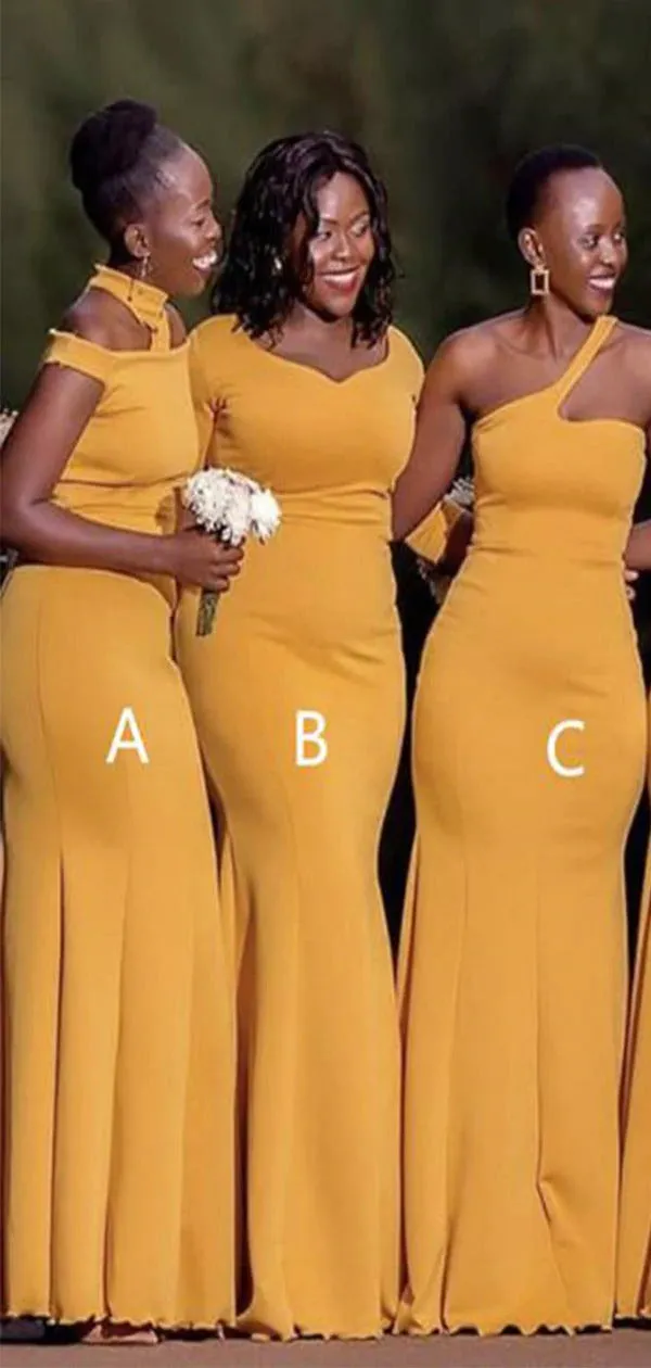 African Girl Yellow Wedding Guest Dress Cheap Mismatched Bridesmaid Dresses,BD240649