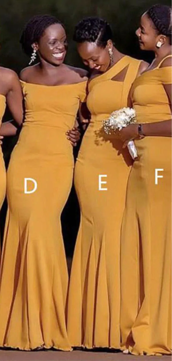 African Girl Yellow Wedding Guest Dress Cheap Mismatched Bridesmaid Dresses,BD240649