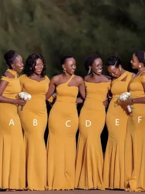 African Girl Yellow Wedding Guest Dress Cheap Mismatched Bridesmaid Dresses,BD240649