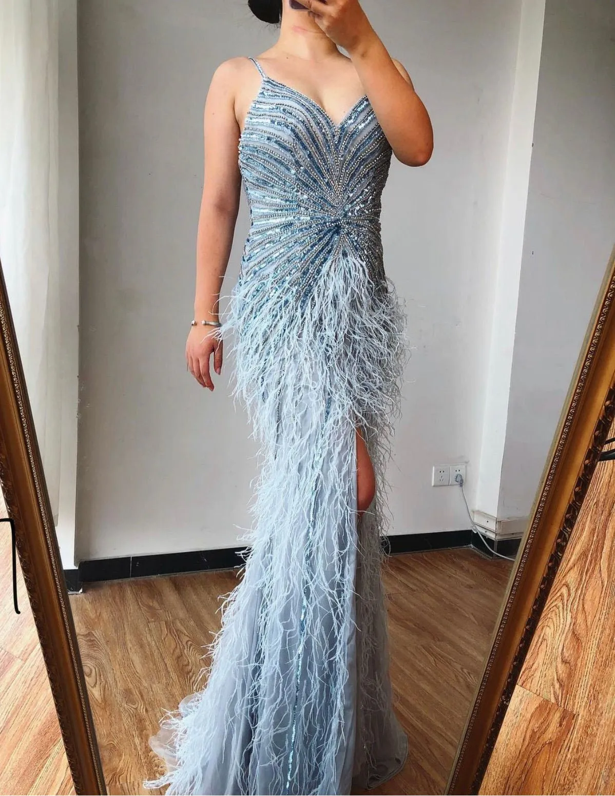 Aurelia Luxury Feathers Beading Formal Dress