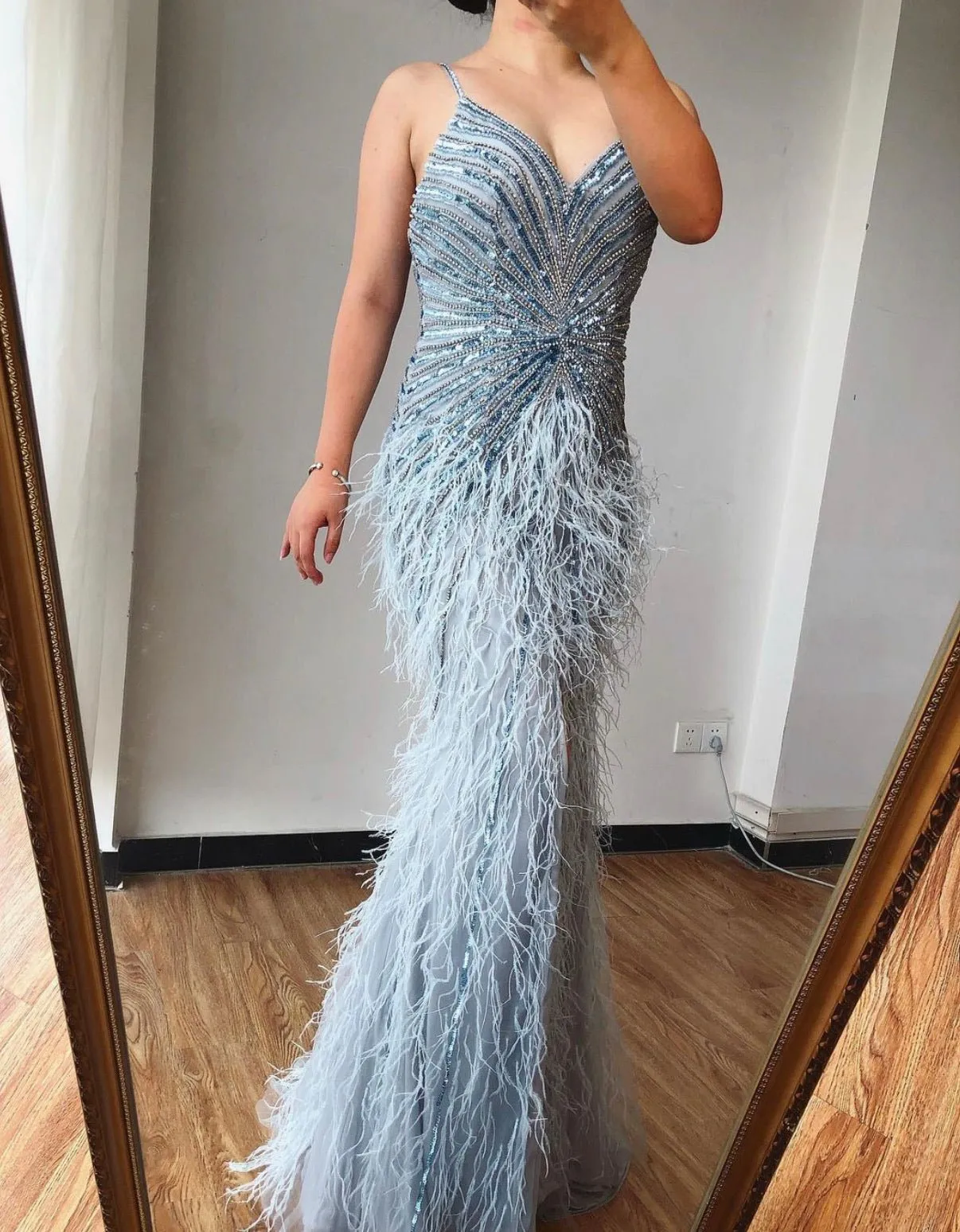 Aurelia Luxury Feathers Beading Formal Dress