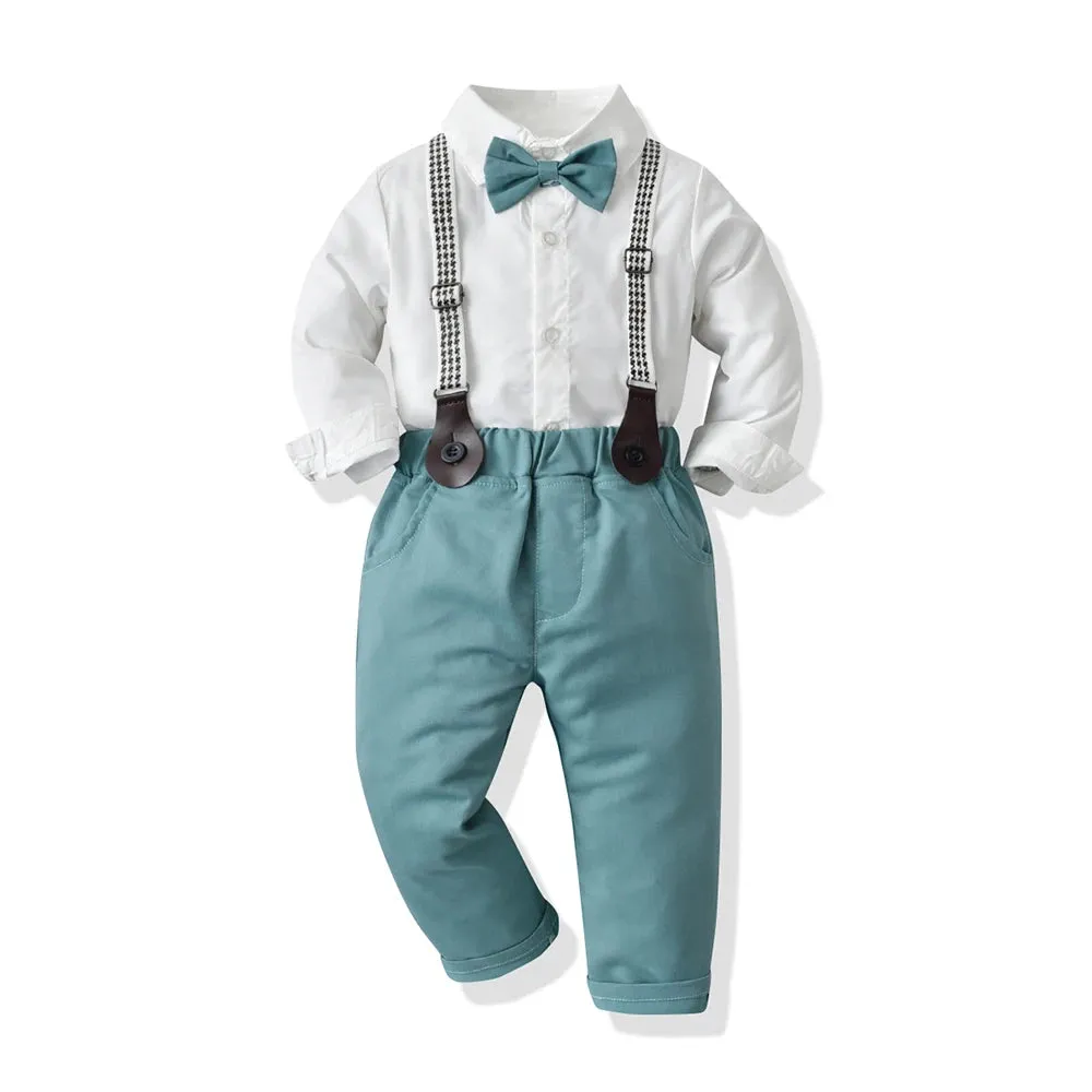 Baby Boy Gentleman Formal Striped Outfits with Suspenders