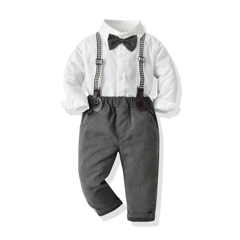 Baby Boy Gentleman Formal Striped Outfits with Suspenders