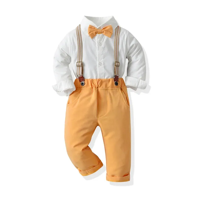 Baby Boy Gentleman Formal Striped Outfits with Suspenders