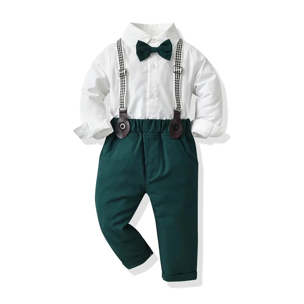 Baby Boy Gentleman Formal Striped Outfits with Suspenders