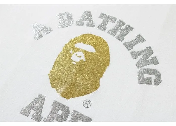 BAPE GLITTER COLLEGE TEE WHITE/GOLD