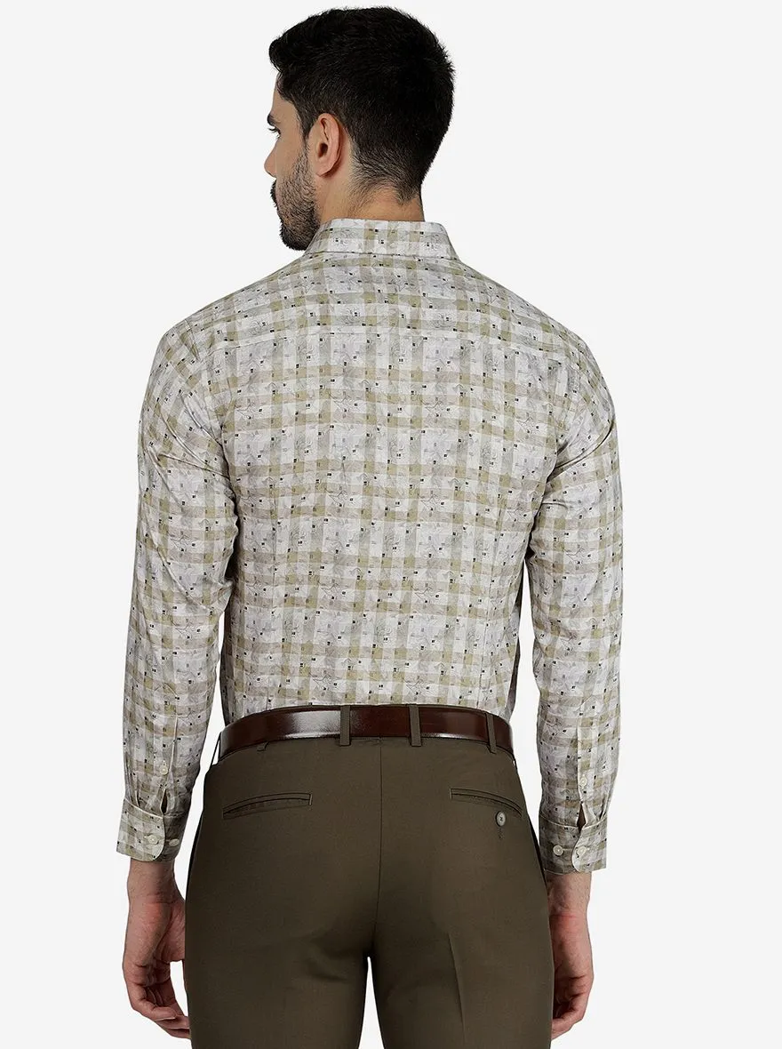 Beige Printed Slim Fit Formal Shirt | Metal