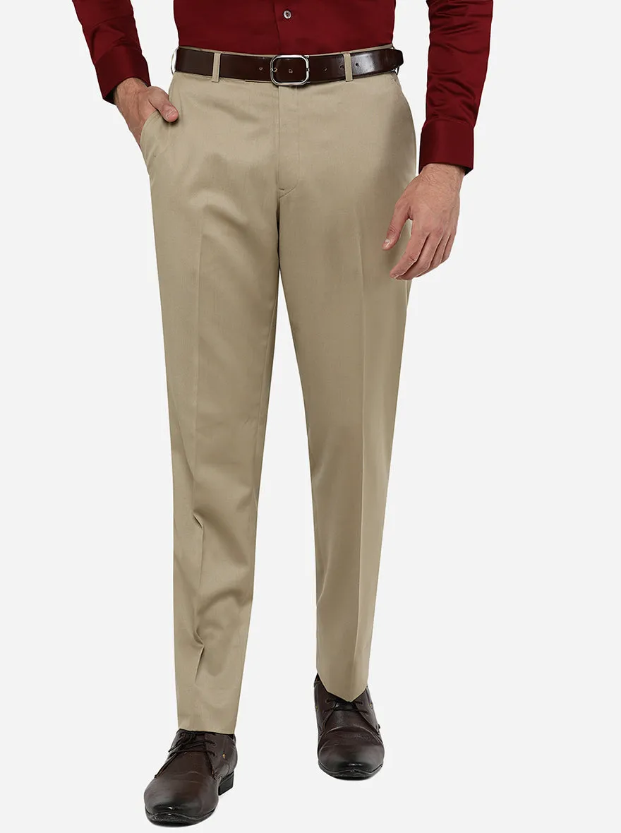 Beige Solid Classic Fit Formal Trouser | JadeBlue