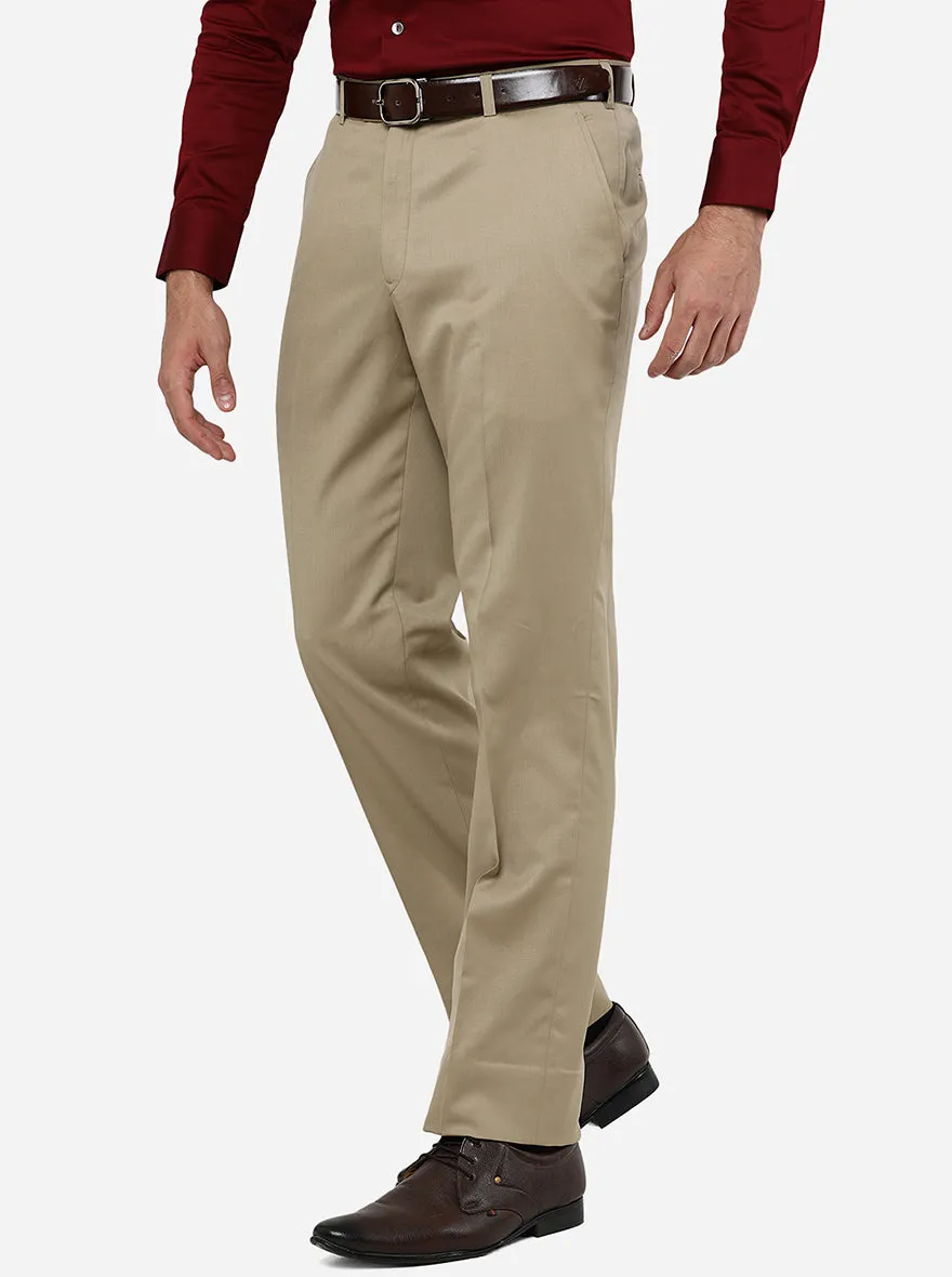 Beige Solid Classic Fit Formal Trouser | JadeBlue