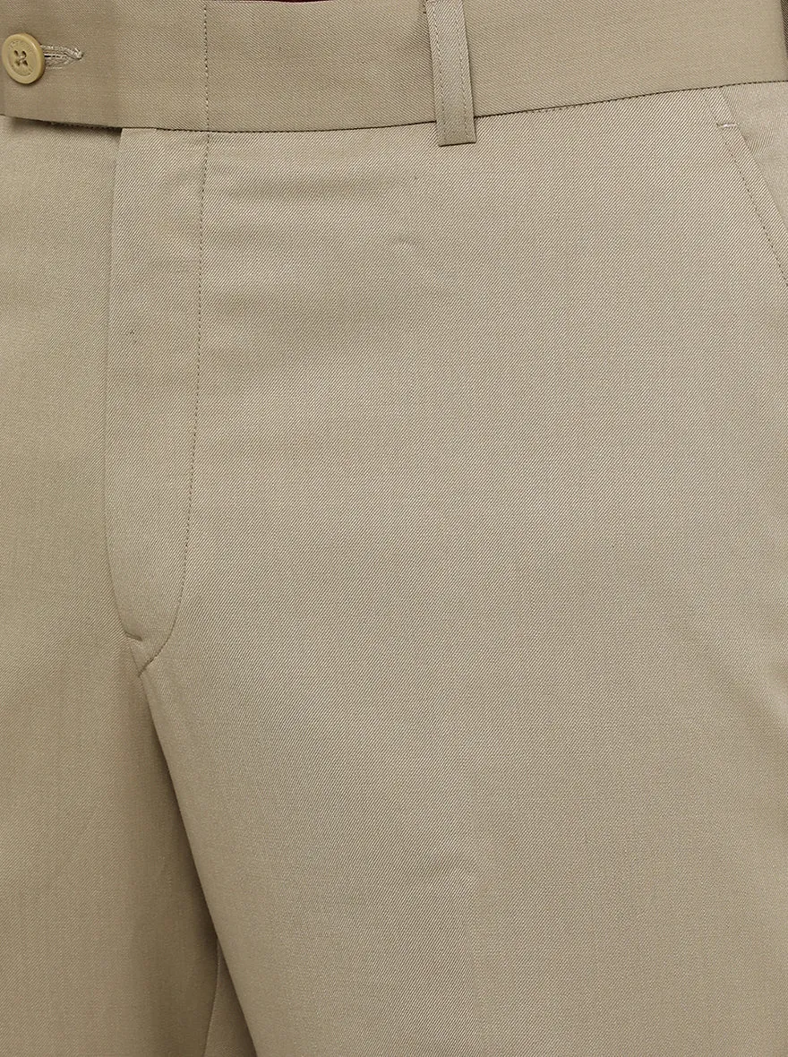 Beige Solid Classic Fit Formal Trouser | JadeBlue