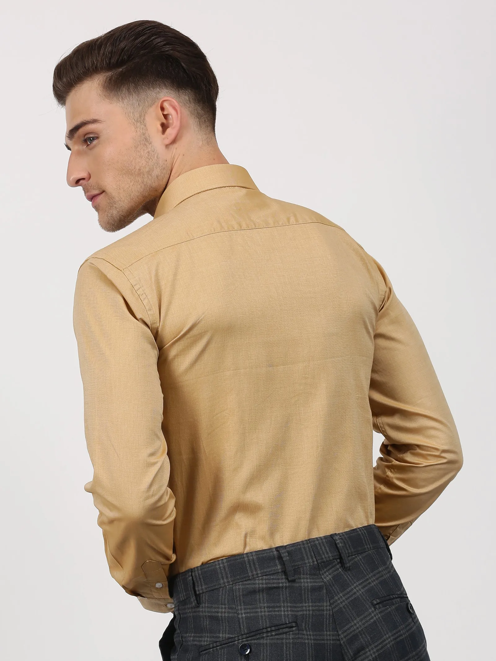 Beige Solid Long Sleeve Formal Shirt