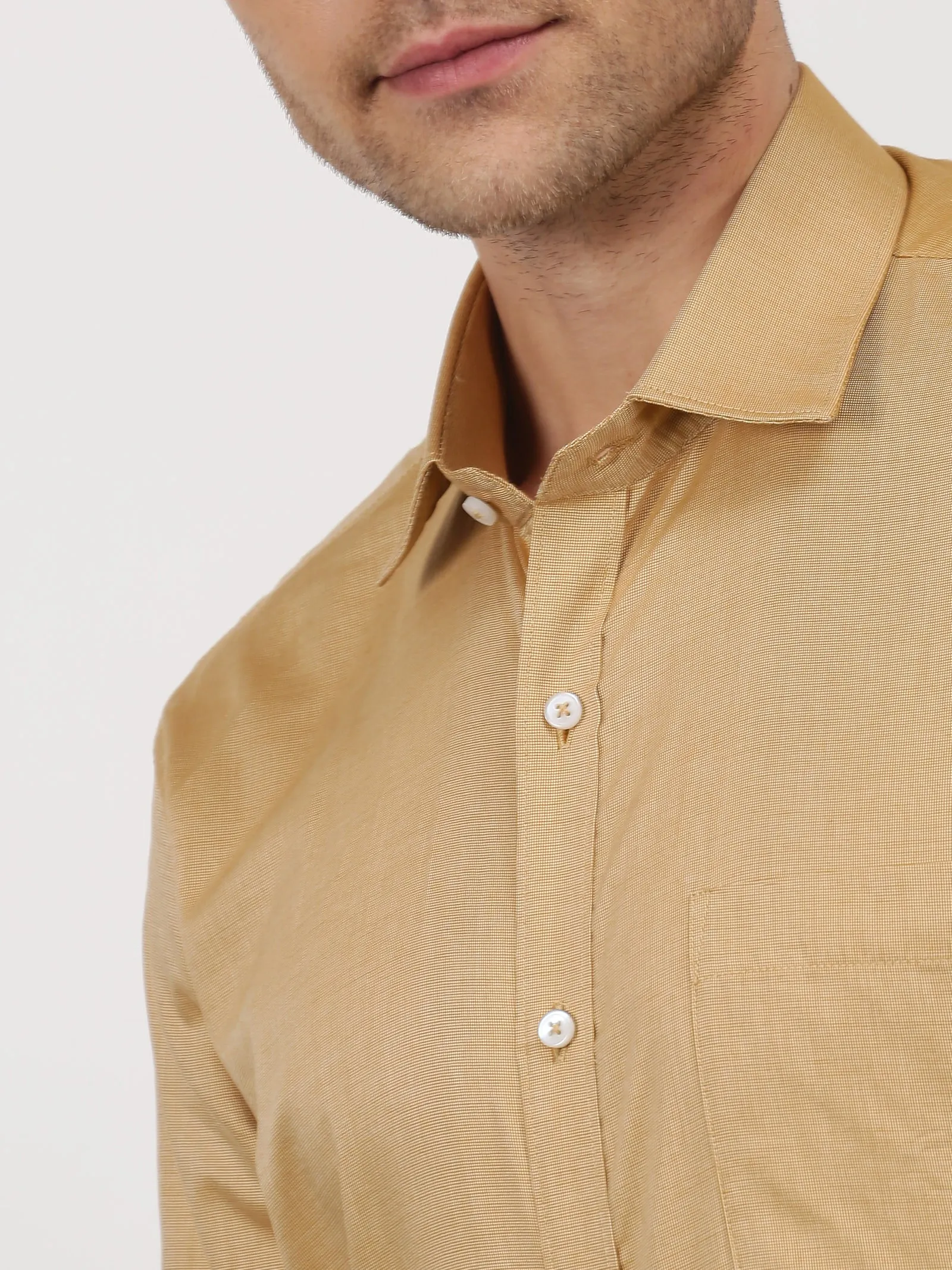 Beige Solid Long Sleeve Formal Shirt