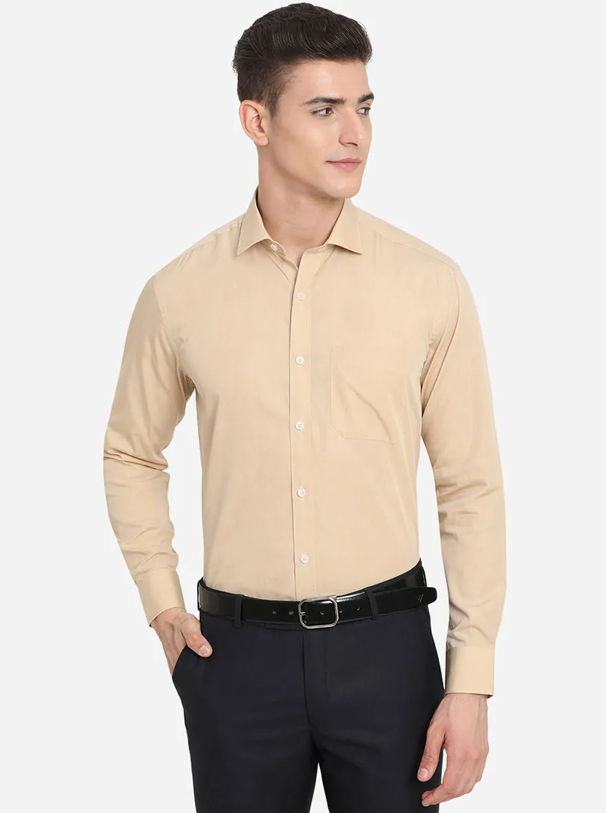 Beige Solid Regular Fit Formal Shirt | JadeBlue