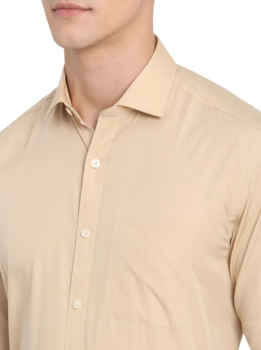 Beige Solid Regular Fit Formal Shirt | JadeBlue