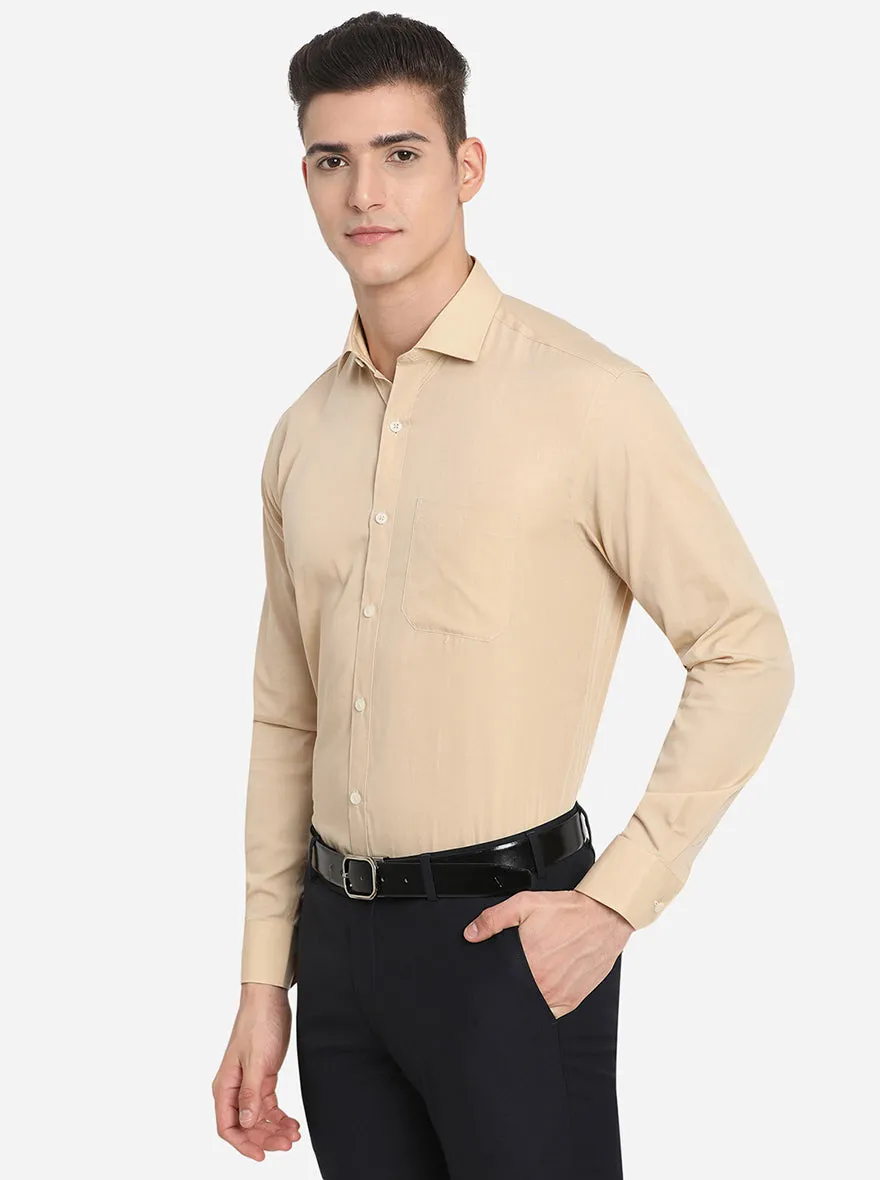 Beige Solid Regular Fit Formal Shirt | JadeBlue