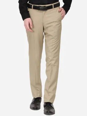 Beige Solid Slim Fit Formal Trouser | Greenfibre