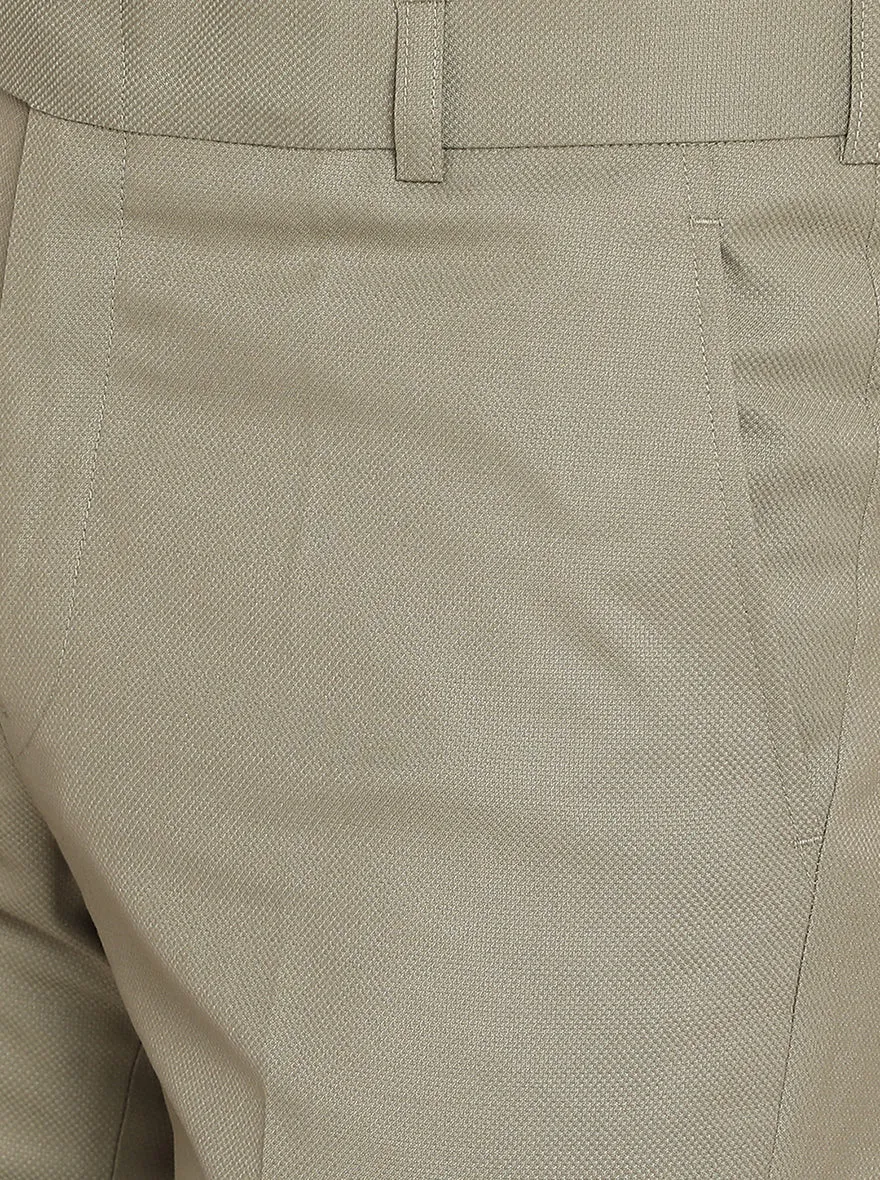 Beige Solid Slim Fit Formal Trouser | Metal