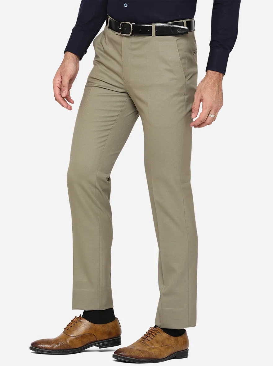 Beige Solid Slim Fit Formal Trouser | Metal