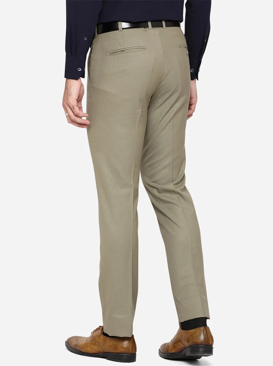 Beige Solid Slim Fit Formal Trouser | Metal