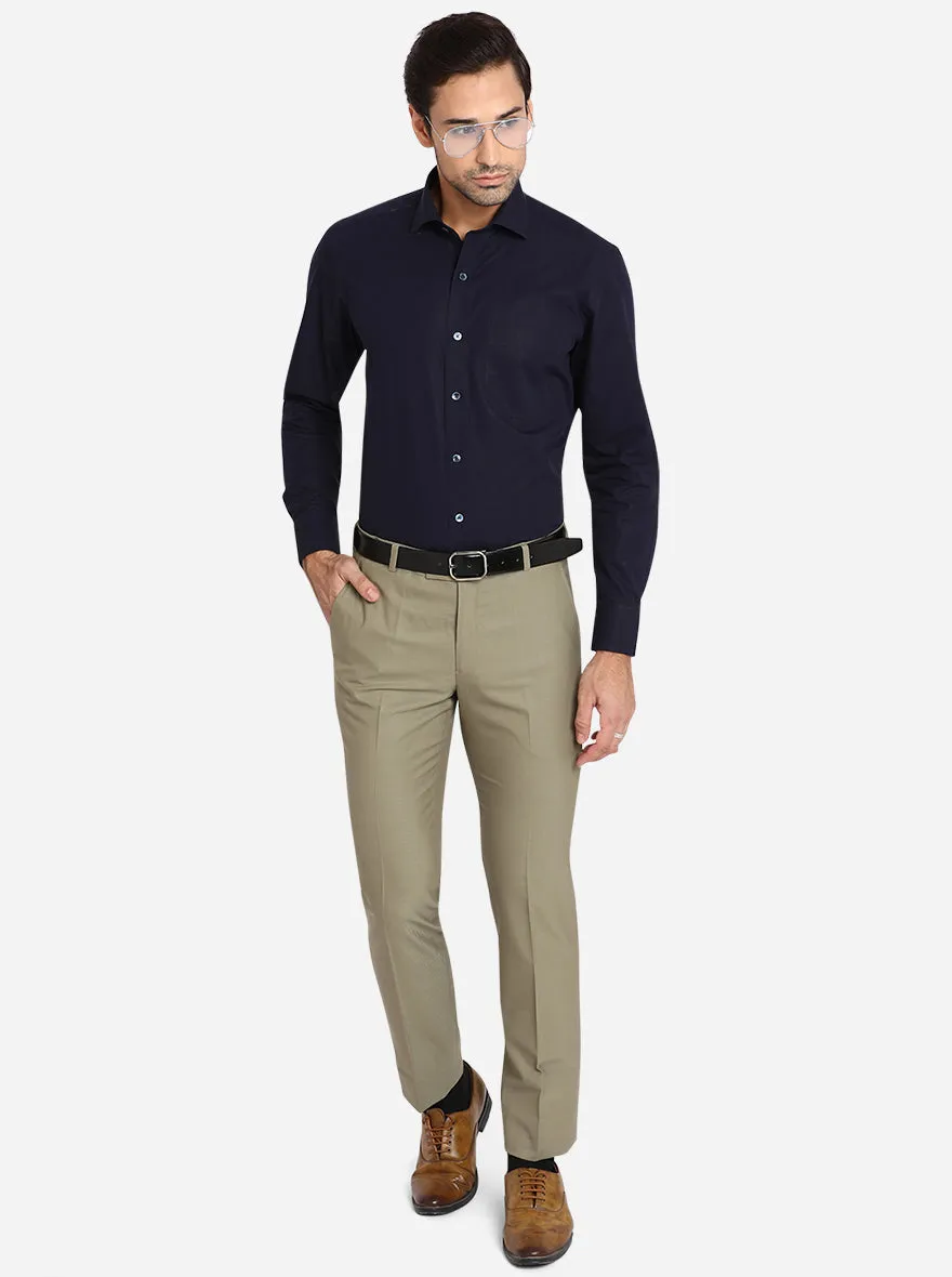 Beige Solid Slim Fit Formal Trouser | Metal