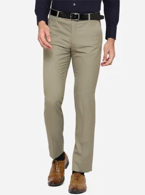 Beige Solid Slim Fit Formal Trouser | Metal