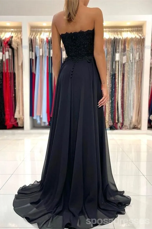 Black A-line Sweetheart High Slit Cheap Long Prom Dresses Online,12850