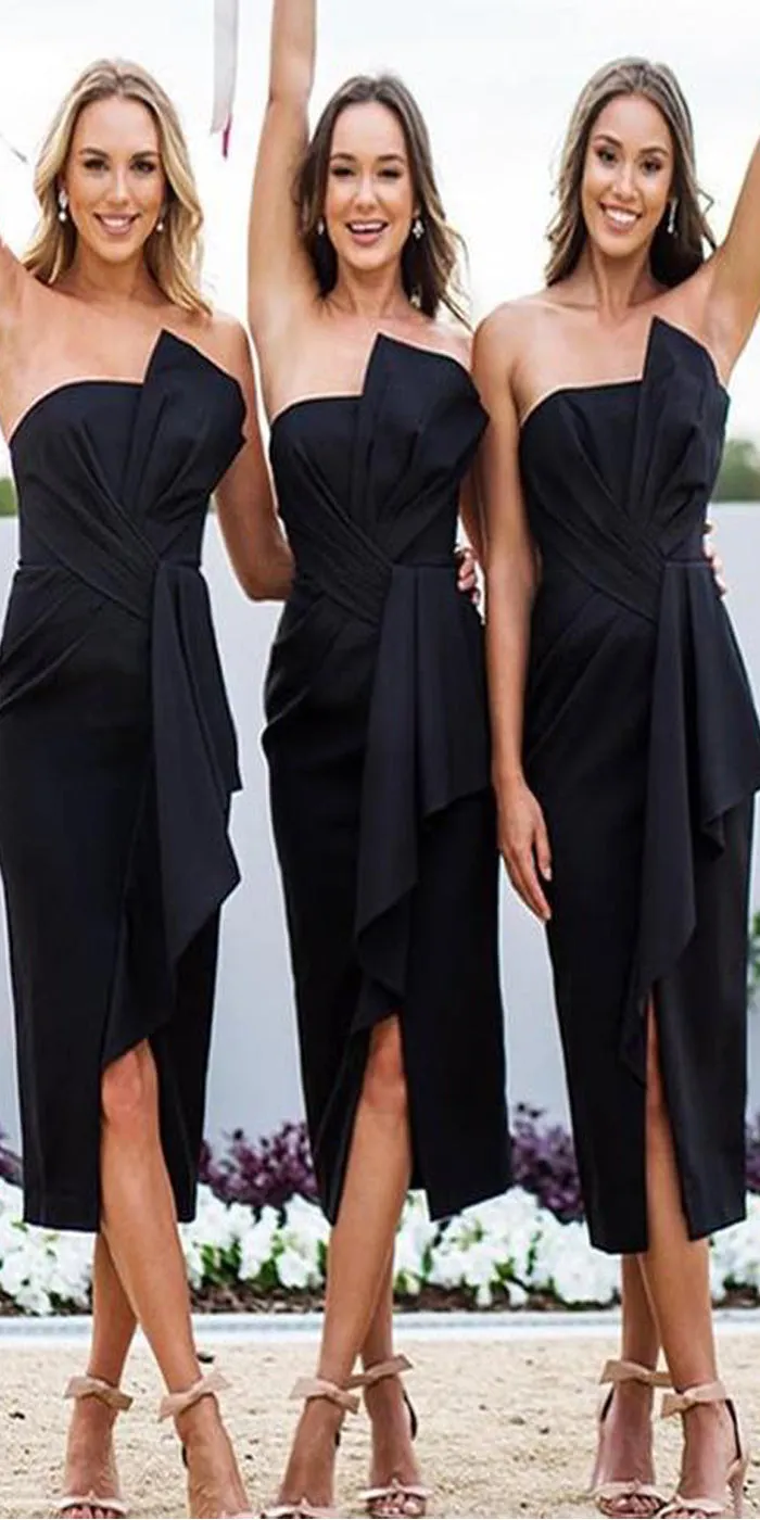 Black Tea Length Cheap Wedding Party Bridesmaid Dresses, SG0163