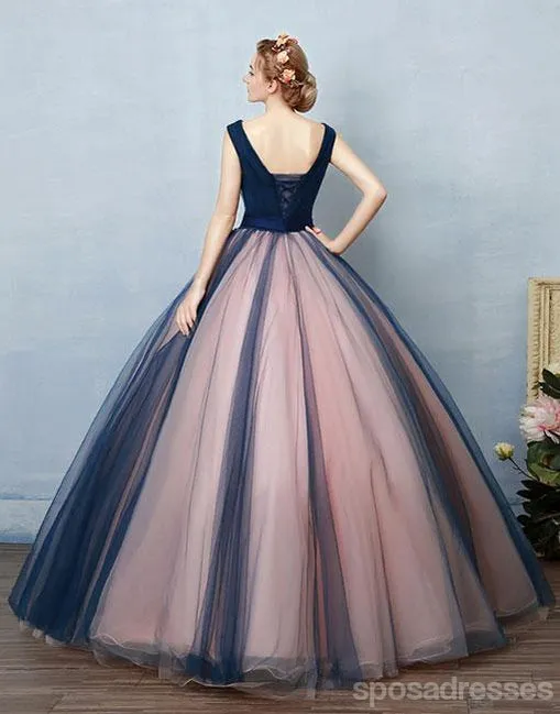 Blue A-line V-neck Cheap Long Prom Dresses Online, Evening Party Dresses,12687