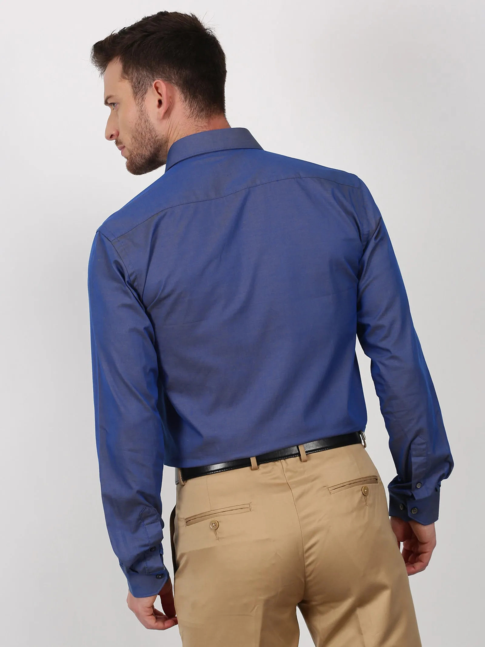 Blue Solid Long Sleeve Formal Shirt