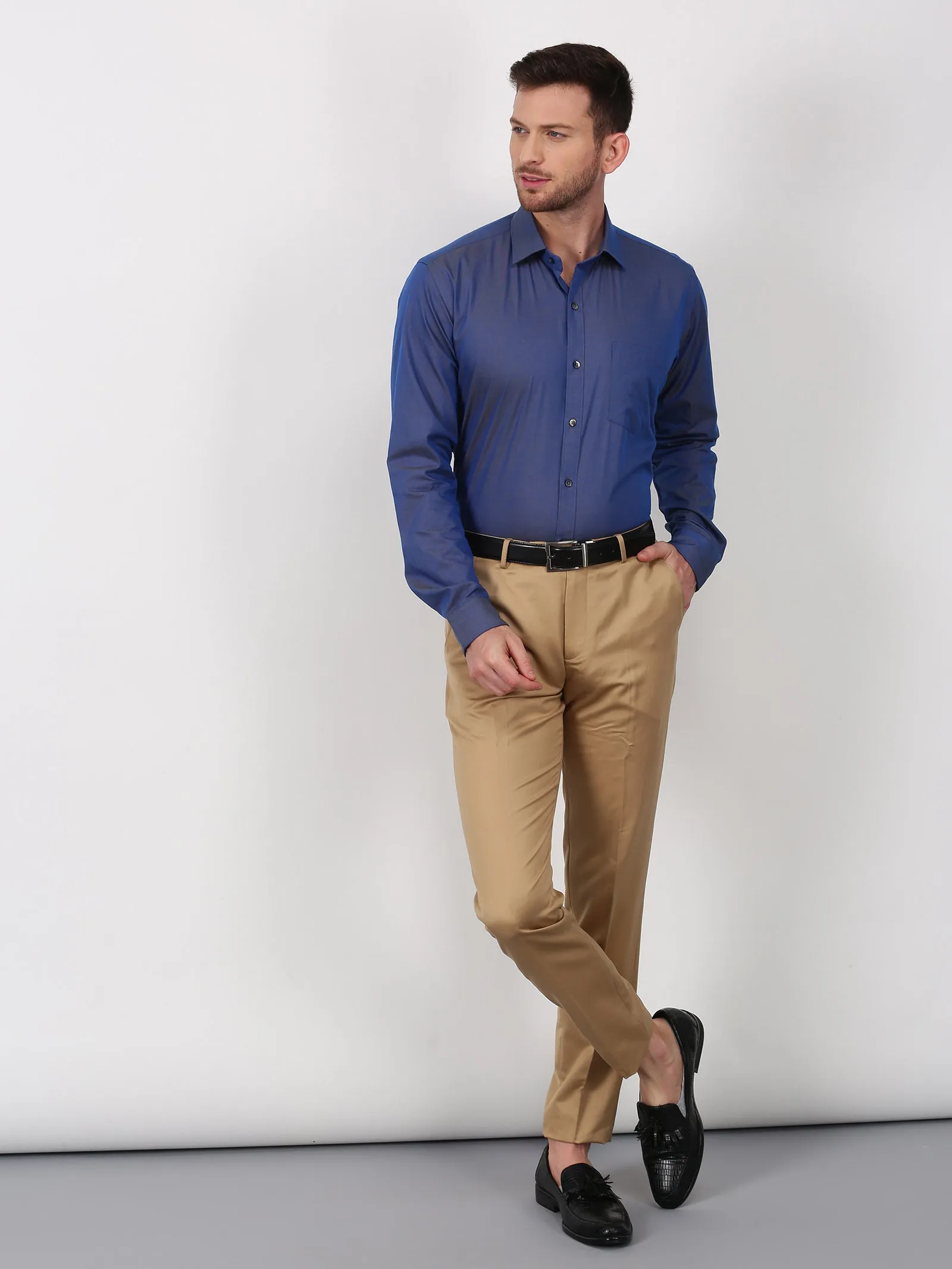 Blue Solid Long Sleeve Formal Shirt