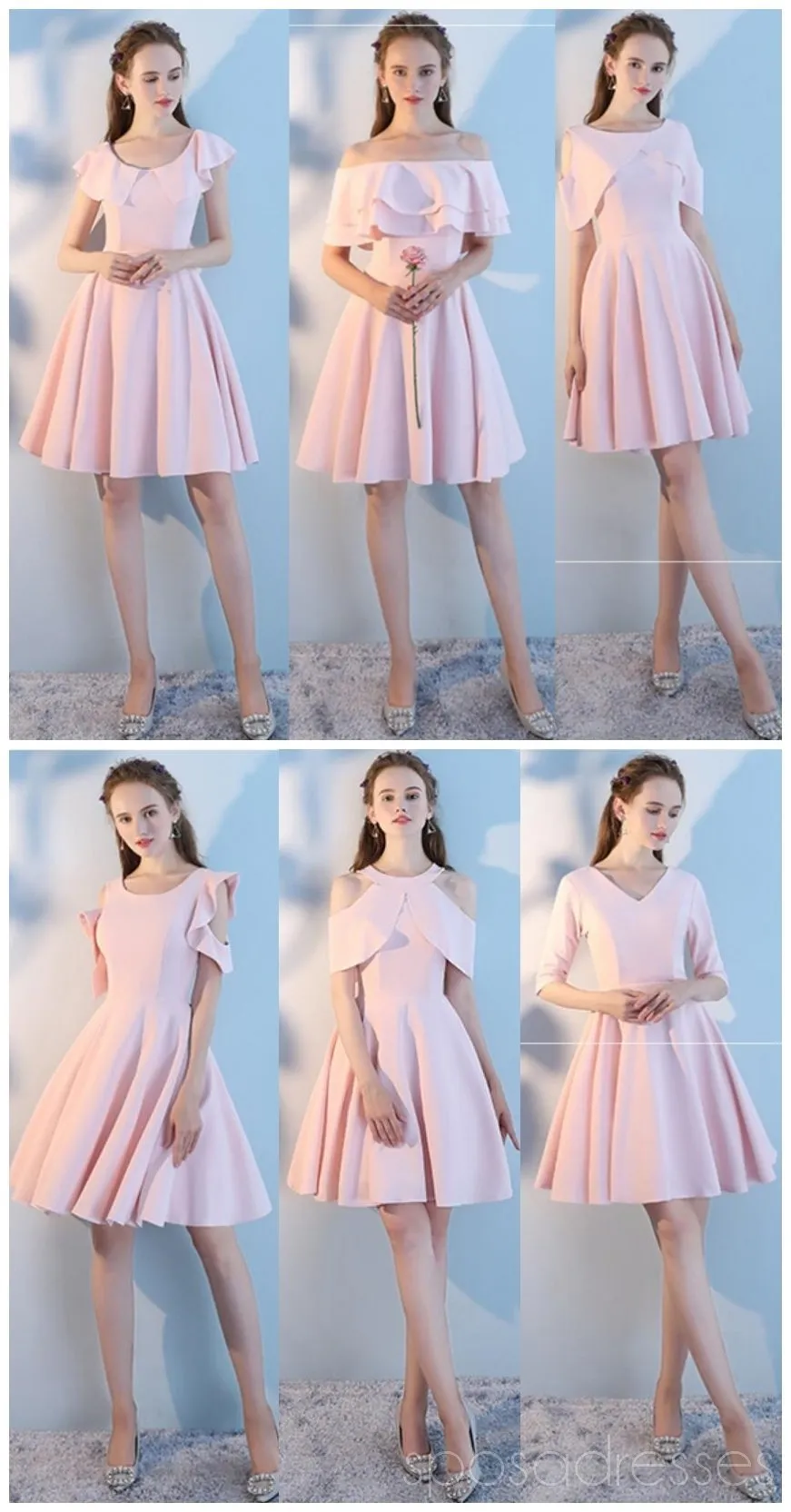 Blush Pink Cheap Mismatched Simple Short Bridesmaid Dresses Online, WG516