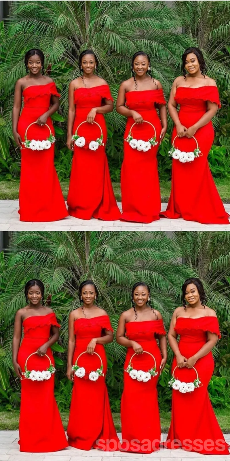 Bright Red Mermaid One Shoulder Cheap Long Bridesmaid Dresses,WG1639