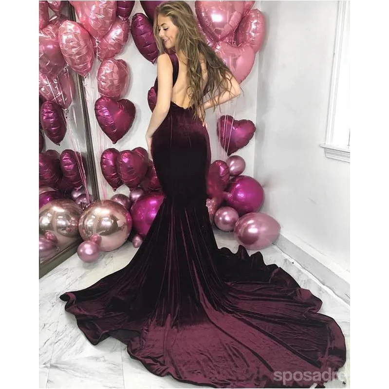 Burgundy Mermaid Backless Straps Cheap Long Bridesmaid Dresses Online,WG1161