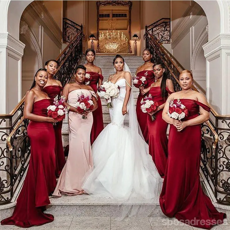 Burgundy Mermaid One Shoulder Cheap Long Bridesmaid Dresses Online,WG1219