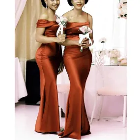 Burnt Orange Mermaid One Shoulder Cheap Long Bridesmaid Dresses,WG1424